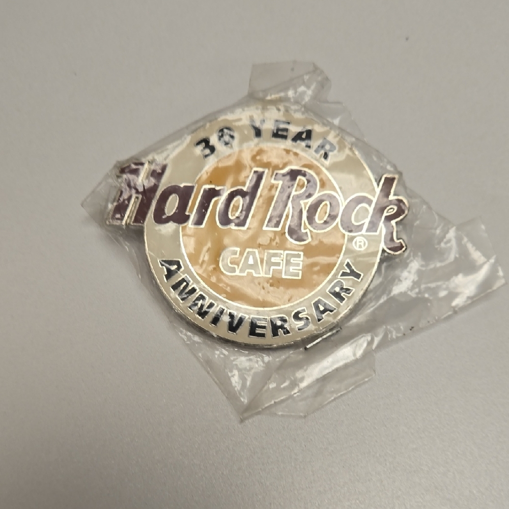 Hard Rock Cafe 30th Year Anniversary Pin in Silver and Cream